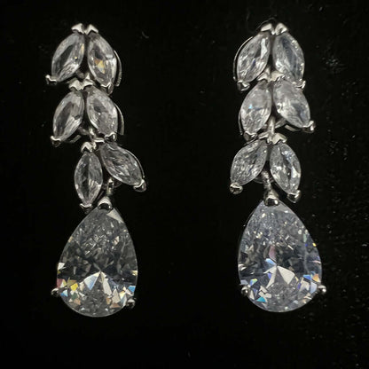 Sterling Silver Earrings with Cubic Zirconias Stones Pair on Black