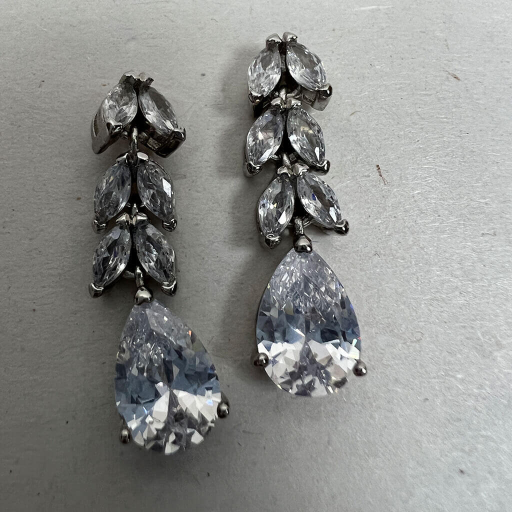 Sterling Silver Earrings with Cubic Zirconias Stones Pair