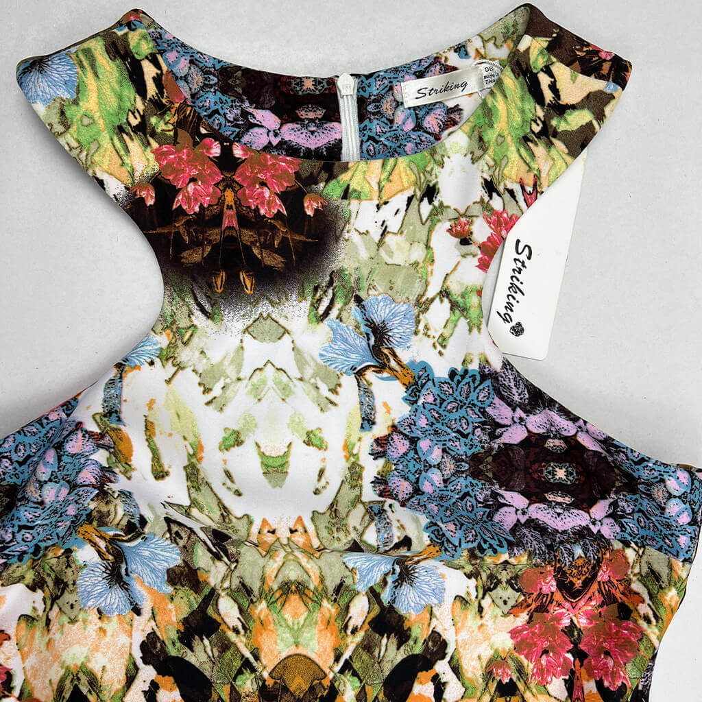 Striking Summer Floral Dress Front Collar Detail