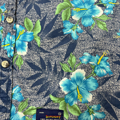 Super Dry Hawaiian Shirt Print DetailSuperDry Vintage Blue Hawaiian Shirt Buttons