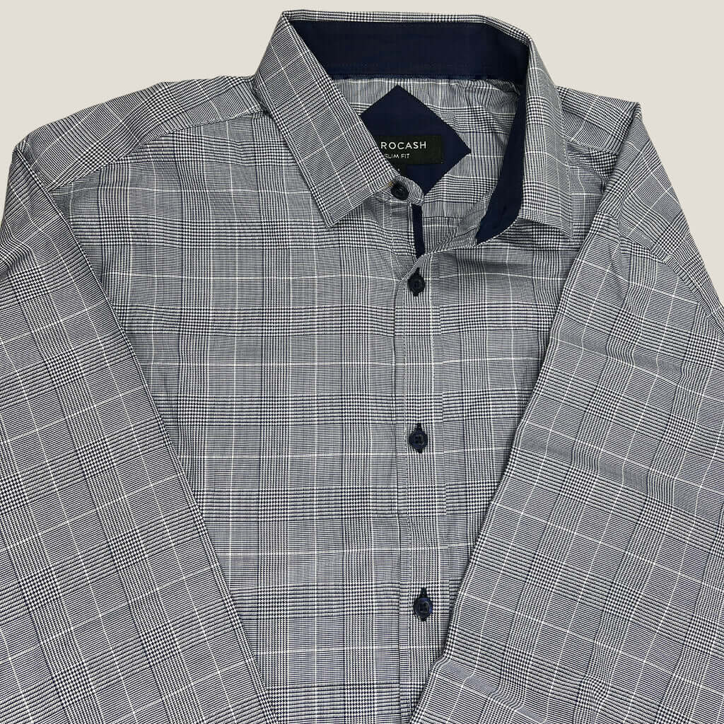 Navy And White Check Shirt Collar Detail