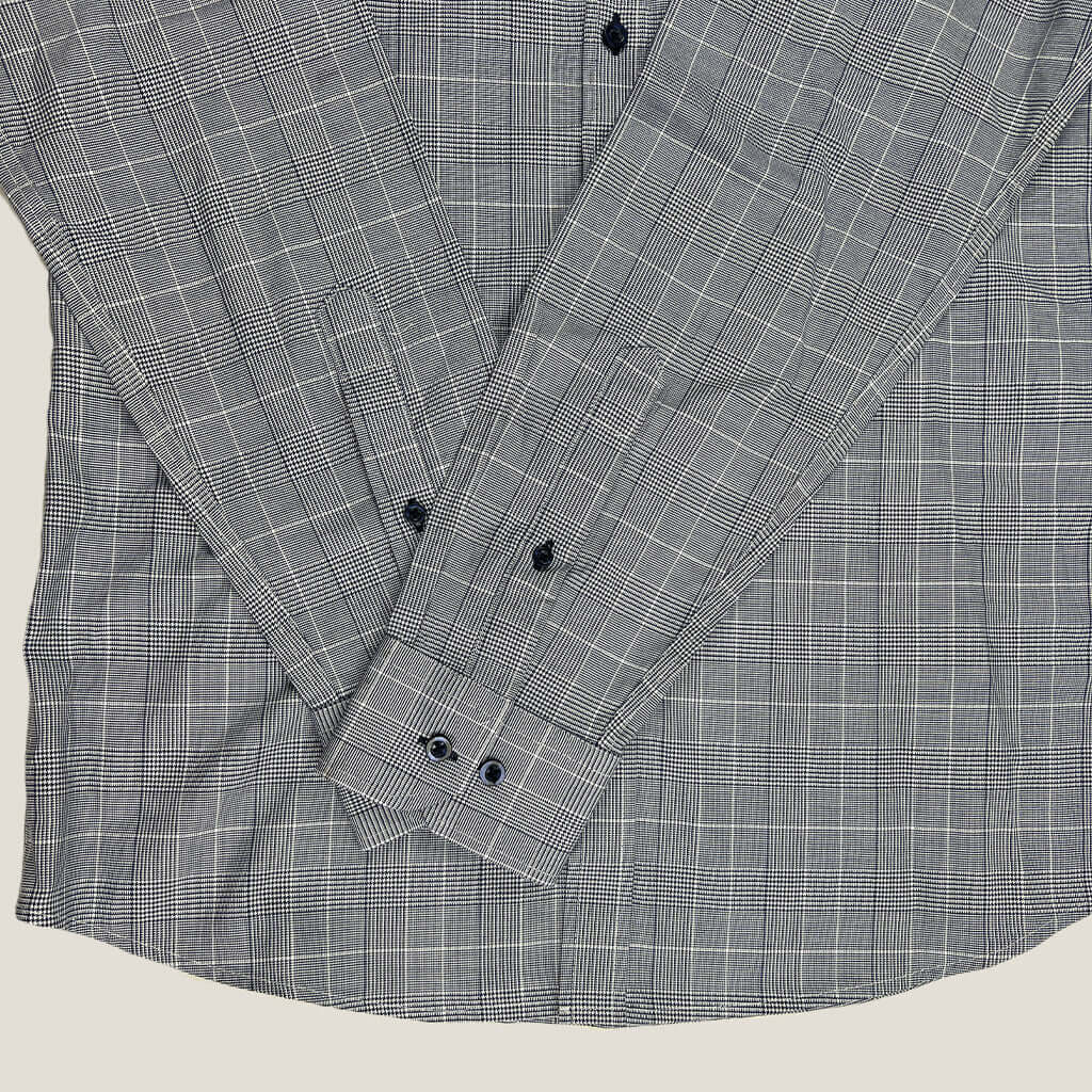 Navy And White Check Men's Shirt Sleeve Detail