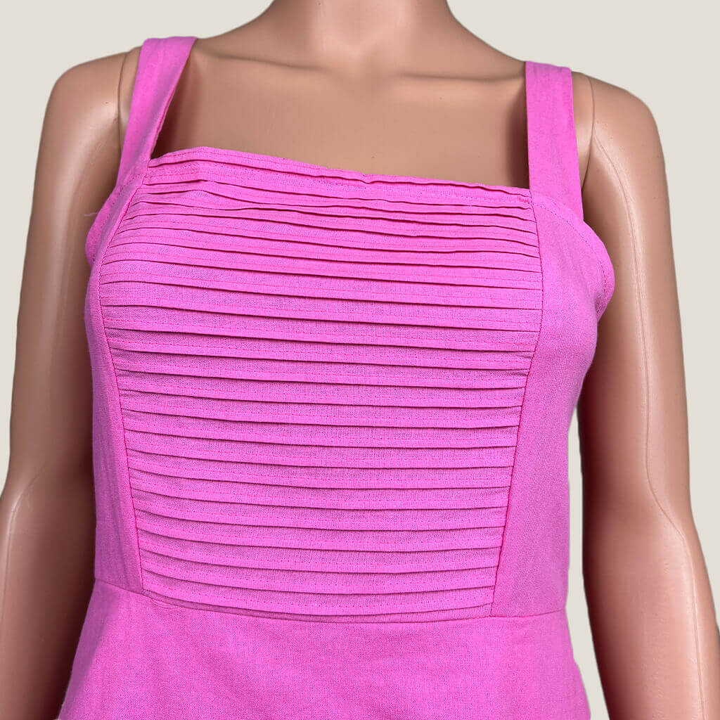 The Self-Styler Pink Sleeveless Dress With Pleated Bust Area Detail
