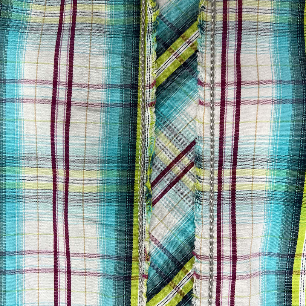 Tomo Wolfe Mens Checkered Distressed Shirt Stitching Detail