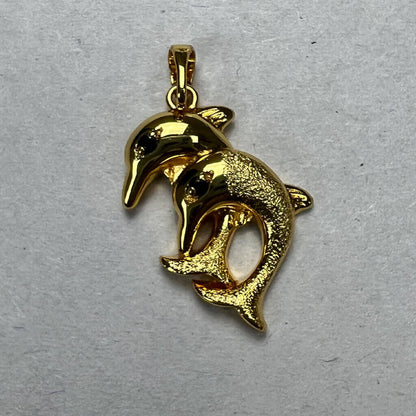 Triple Yellow Gold Plated Double Dolphin Pendant