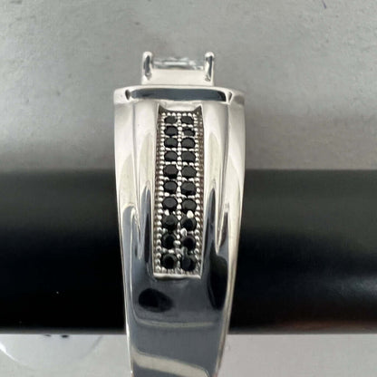 Men's Ring with clear and black Zirconia , side view