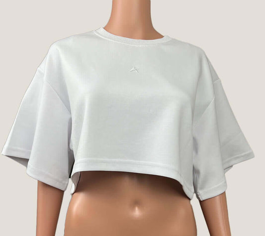 White Sweat Crop Top Front