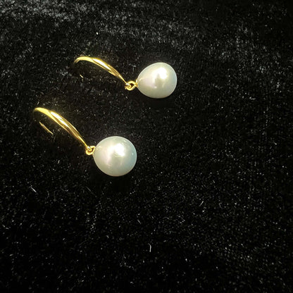 Drop Earrings Pearl Style and Gold Pair Wide Shot