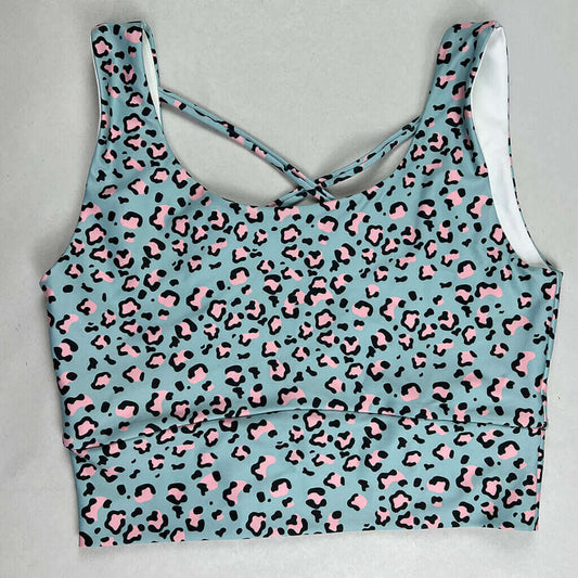 Exotica Crop Top Sport Bra with Pink and Blue Animal Print