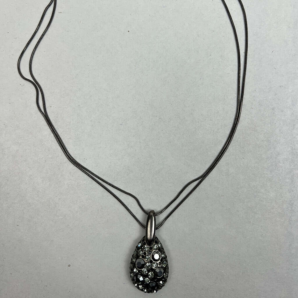 Swarovski Crystal Element Black Teardrop Pendant and Double Chain on white
