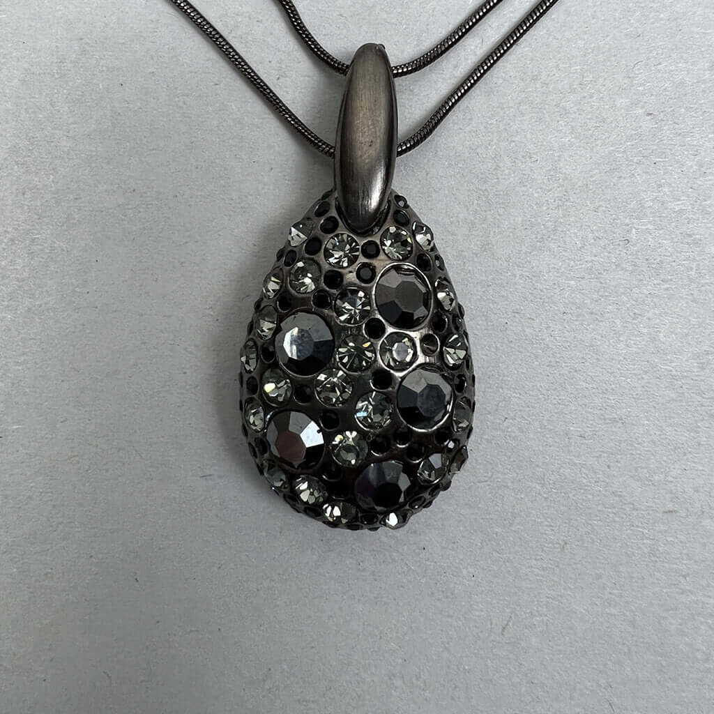 Swarovski Crystal Element Black Teardrop Pendant and Double Chain Pendant Detail