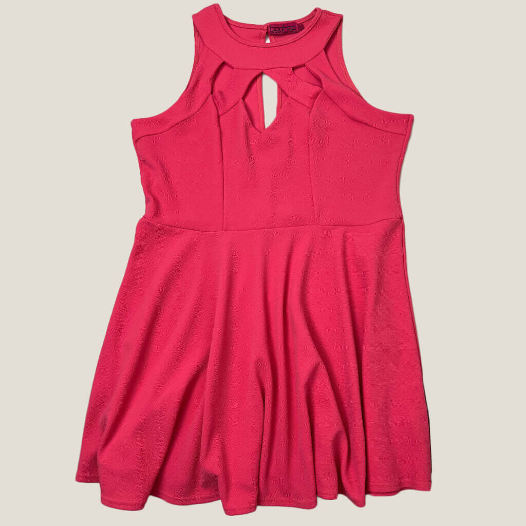 boohoo hot pink plus size dress front