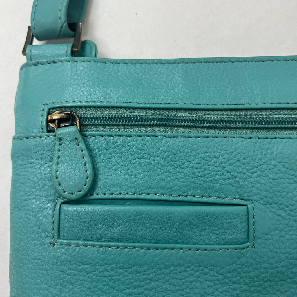 Egata Blue Leather Cross Body Shoulder Bag Pocket detail