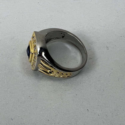 Mens Pinkie Ring Gold and Silver with CZ Stones Stamped Side