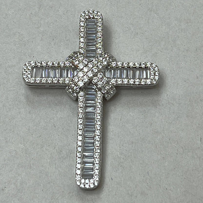 White Gold Plated Cross Pendant with Cubic Zirconia Front